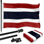 Load image into Gallery viewer, G128 Combo Pack: 6 Feet Tangle Free Spinning Flagpole (Black) Thailand Thai Flag 3x5 ft Printed 150D Brass Grommets (Flag Included) Aluminum Flag Pole