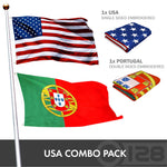 Load image into Gallery viewer, G128 Combo Pack: USA American Flag 3x5 Ft Embroidered Stars &amp; Portugal (Portuguese) Flag 3x5 Ft Doublesided Embroidered 210D