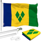 Load image into Gallery viewer, G128 Combo Pack: 6 Ft Tangle Free Aluminum Spinning Flagpole (Silver) &amp; Saint Vincent and the Grenadines Vincentian Flag  3x5 Ft LiteWeave Pro Series Printed 150D Polyester  Pole with Flag Included