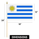 Load image into Gallery viewer, G128 12 Pack Handheld Uruguay Uruguayan Stick Flags  12x18 In  Printed 150D Polyester, Country Flag, Solid Wooden Stick, Spear Gold Tip