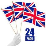 Load image into Gallery viewer, G128 24 Pack Handheld United Kingdom UK Stick Flags  12x18 In  Printed 150D Polyester, Country Flag, Solid Wooden Stick, Spear Gold Tip