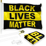 Load image into Gallery viewer, Combo Pack: 6 Feet Tangle Free Spinning Flagpole (White) Black Lives Matter (Black/Yellow) Flag 3x5 ft Printed 150D Brass Grommets (Flag Included) Aluminum Flag Pole