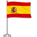 Load image into Gallery viewer, G128 Spain Spanish Deluxe Desk Flag Set  8.5x5.5 In  Printed 300D Polyester, with Silver Dome and Base, 15 Metal Pole, Decorations For Office, Home and Festival Events Celebration