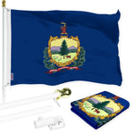 Load image into Gallery viewer, G128 Combo Pack: 6 Ft Tangle Free Aluminum Spinning Flagpole (White) &amp; Vermont VT State Flag 3x5 Ft, LiteWeave Pro Series Printed 300D Polyester  Pole with Flag Included