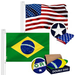 Load image into Gallery viewer, G128 Combo Pack: USA American Flag 3x5 Ft Embroidered Stars &amp; Brazil (Brazilian) Flag 3x5 Ft Doublesided Embroidered 210D