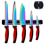 Load image into Gallery viewer, Kitchen Knife Set Professional Titanium Coated Stainless Steel Blades Dishwasher Safe Safety Sheaths 5 Knives