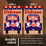 Load image into Gallery viewer, G128 Garden Flag Welcome Three Gnomes in Patriotic Truck 12x18 Burlap Fabric