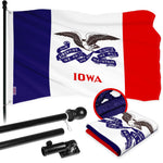 Load image into Gallery viewer, G128 Combo Pack: 6 Ft Tangle Free Aluminum Spinning Flagpole (Black) &amp; Iowa IA Deluxe State Flag 3x5 Ft, ToughWeave Series Embroidered 300D Polyester  Pole with Flag Included