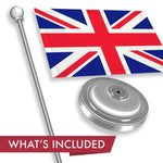 Load image into Gallery viewer, G128 United Kingdom UK Deluxe Desk Flag Set  8.5x5.5 In  Printed 300D Polyester, with Silver Dome and Base, 15 Metal Pole, Decorations For Office, Home and Festival Events Celebration