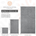 Load image into Gallery viewer, 12 Pcs Bath Towel Set for Bathroom Wealuxe Collection 100% Cotton Light Gray