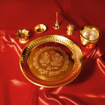Load image into Gallery viewer, The Fine Living Co. Exquisite Gold Plated Pooja Thali Decorative Serving Plate Set of 1 for Hindu Rituals Ceremonies Puja Diwali Home Decor Festive Celebrations