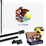 Load image into Gallery viewer, G128  6 Feet Tangle Free Spinning Flagpole (Black) Illinois Double Sided Brass Grommets Embroidered 3x5 ft (Flag Included) Aluminum Flag Pole