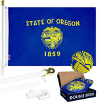 Load image into Gallery viewer, G128  6 Feet Tangle Free Spinning Flagpole (White) Oregon Double Sided Brass Grommets Embroidered 3x5 ft (Flag Included) Aluminum Flag Pole