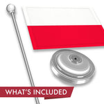 Load image into Gallery viewer, G128 Poland Polish Deluxe Desk Flag Set  8.5x5.5 In  Printed 300D Polyester, with Silver Dome and Base, 15 Metal Pole, Decorations For Office, Home and Festival Events Celebration
