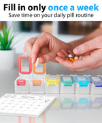 Load image into Gallery viewer, Weekly Pill Organizer 1 time a Day Pill Box 7 Day with Enhanced Waterproof Seal Large compartments Hold Big Vitamins &amp; Supplements Upgraded Locking lids for Home &amp; Travel use Durable Hard case