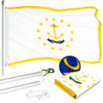 Load image into Gallery viewer, G128  6 Feet Tangle Free Spinning Flagpole (Silver) Rhode Island Flag Brass Grommets Embroidered 3x5 ft (Flag Included) Aluminum Flag Pole