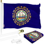 Load image into Gallery viewer, G128 Combo Pack: 6 Ft Tangle Free Spinning Flagpole (White) &amp; New Hampshire Flag 3x5 Ft Printed 150D Polyester, Brass Grommets (Flag Included) Aluminum Flag Pole