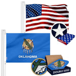Load image into Gallery viewer, G128 Combo Pack: American USA Flag ToughWeave Series 3x5 Ft Single Sided &amp; Oklahoma OK State Flag Double Sided 3x5 Ft Double ToughWeave Series  Both Embroidered Polyester, Brass Grommets