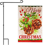Load image into Gallery viewer, G128 Combo Pack: Garden Flag Stand Black 36 in x 16 in &amp; Garden Flag Winter Decoration Pinecone Bouquet 12x18 DoubleSided Blockout Fabric