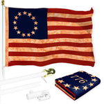 Load image into Gallery viewer, G128 Combo Pack: 6 Ft Tangle Free Aluminum Spinning Flagpole (White) &amp; Betsy Ross TeaStained Flag 3x5 Ft, LiteWeave Pro Series Printed 300D Polyester  Pole with Flag Included