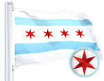 Load image into Gallery viewer, G128 Chicago Flag 3x5 Ft 3Pack Heavy Duty Spun Polyester 220GSM Embroidered Tough, Durable, Indoor/Outdoor, Vibrant Colors, Brass Grommet