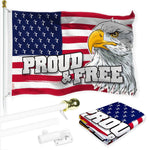 Load image into Gallery viewer, G128 Combo Pack: 6 Ft Tangle Free Aluminum Spinning Flagpole (White) &amp; American USA Proud and Free Eagle Flag Flag 3x5 Ft, LiteWeave Pro Series Printed 300D Polyester  Pole with Flag Included