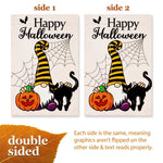 Load image into Gallery viewer, Garden Flag Happy Halloween Gnome with Pumpkin and Black Cat 12x18 Blockout Fabric