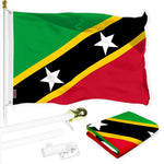 Load image into Gallery viewer, G128 Combo Pack: 6 Ft Tangle Free Aluminum Spinning Flagpole (White) &amp; Saint Kitts and Nevis Flag 3x5 Ft, LiteWeave Pro Series Printed 150D Polyester  Pole with Flag Included