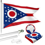 Load image into Gallery viewer, G128 Combo Pack: 5 Ft Tangle Free Aluminum Spinning Flagpole (Silver) &amp; Ohio OH State Flag 2x3 Ft, StormFlyer Series Embroidered 220GSM Spun Polyester  Pole with Flag Included