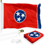 Load image into Gallery viewer, G128 Combo Pack: 6 Feet Tangle Free Spinning Flagpole (White) Tennessee TN State Flag 3x5 ft Printed 150D Brass Grommets (Flag Included) Aluminum Flag Pole