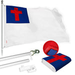 Load image into Gallery viewer, G128 Combo Pack: 5 Ft Tangle Free Spinning Flagpole (Silver) &amp; Christian Flag 2.5x4 Ft Embroidered 220GSM Spun Polyester, Brass Grommets (Flag Included) Aluminum Flag Pole