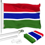 Load image into Gallery viewer, G128 Combo Pack: 6 Ft Tangle Free Aluminum Spinning Flagpole (Silver) &amp; Gambia Gambian Flag  3x5 Ft LiteWeave Pro Series Printed 150D Polyester  Pole with Flag Included