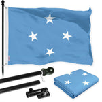 Load image into Gallery viewer, G128 Combo Pack: 6 Ft Tangle Free Aluminum Spinning Flagpole (Black) &amp; Micronesia Micronesian Flag  3x5 Ft LiteWeave Pro Series Printed 150D Polyester  Pole with Flag Included