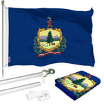 Load image into Gallery viewer, G128 Combo Pack: 6 Ft Tangle Free Aluminum Spinning Flagpole (Silver) &amp; Vermont VT State Flag 3x5 Ft, LiteWeave Pro Series Printed 300D Polyester  Pole with Flag Included
