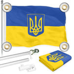 Load image into Gallery viewer, G128 Combo: 6 Ft Tangle Free Aluminum Spinning Flagpole (Silver) &amp; Ukraine Ukrainian Coat of Arms Flag 3x5 Ft, LiteWeave Pro Printed 150D Polyester, 4 Corner Brass Grommets  Pole with Flag Included