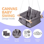 Load image into Gallery viewer, Dark Gray Canvas Baby Swing Wooden Hanging Swing Seat Chair with Safety Belt Durable Baby Swing Chair Outdoor and Indoor Swing for Kids Mounting Hardware Included Dark Gray
