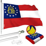 Load image into Gallery viewer, G128 Combo Pack: 5 Ft Tangle Free Spinning Flagpole (Silver) &amp; Georgia Flag 2.5x4 Ft Embroidered 220GSM Spun Polyester, Brass Grommets (Flag Included) Aluminum Flag Pole