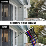 Load image into Gallery viewer, G128 Combo Pack: 6 Ft Tangle Free Aluminum Spinning Flagpole (Black) &amp; Thin Line First Responders American Flag 3x5 Ft, LiteWeave Pro Series Printed 150D Polyester  Pole with Flag Included