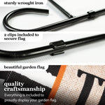 Load image into Gallery viewer, G128 Combo Pack: Garden Flag Stand Black 36 in x 16 in &amp; Garden Flag Halloween Decoration Trick or Treat Bats and Black and White Stripes 12x18 DoubleSided Burlap Fabric