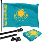 Load image into Gallery viewer, G128 Combo Pack: 6 Ft Tangle Free Aluminum Spinning Flagpole (Black) &amp; Kazakhstan Kazakhstani Flag  3x5 Ft LiteWeave Pro Series Printed 150D Polyester  Pole with Flag Included