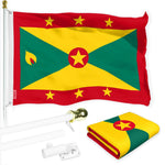 Load image into Gallery viewer, G128 Combo Pack: 6 Ft Tangle Free Aluminum Spinning Flagpole (White) &amp; Grenada Grenadian Flag 3x5 Ft, LiteWeave Pro Series Printed 150D Polyester  Pole with Flag Included