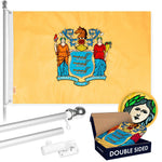Load image into Gallery viewer, G128  6 Feet Tangle Free Spinning Flagpole (Silver) New Jersey Double Sided Brass Grommets Embroidered 3x5 ft (Flag Included) Aluminum Flag Pole