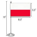 Load image into Gallery viewer, G128 Poland Polish Deluxe Desk Flag Set  8.5x5.5 In  Printed 300D Polyester, with Silver Dome and Base, 15 Metal Pole, Decorations For Office, Home and Festival Events Celebration