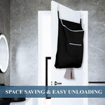 Load image into Gallery viewer, The Fine Living Co. Large Hanging Laundry Hamper with Over Door Hooks &amp; Adhesive Durable Space Saving Laundry Bag with Zipper and Wide Open Top Hanging Dorm Laundry Hamper 18 x4.75 x28  (Black L)