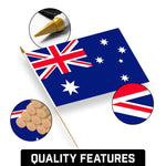 Load image into Gallery viewer, G128 12 Pack Handheld Australia Australian Stick Flags  12x18 In  Printed 150D Polyester, Country Flag, Solid Wooden Stick, Spear Gold Tip