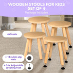 Load image into Gallery viewer, Wooden Step Stool for Kids and Toddlers – Set of 4 – Natural – Extendable Legs Kids Chair – Sensory Table Seat – Children's Round Sitting Furniture with Leveling Feet and Anti Slip Pads