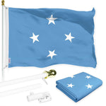 Load image into Gallery viewer, G128 Combo Pack: 6 Ft Tangle Free Aluminum Spinning Flagpole (White) &amp; Micronesia Micronesian Flag  3x5 Ft LiteWeave Pro Series Printed 150D Polyester  Pole with Flag Included