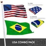 Load image into Gallery viewer, G128 Combo Pack: USA American Flag 3x5 Ft Embroidered Stars &amp; Brazil (Brazilian) Flag 3x5 Ft Doublesided Embroidered 210D