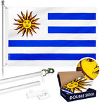 Load image into Gallery viewer, G128 Combo Pack: 6 Ft Tangle Free Aluminum Spinning Flagpole (Silver) &amp; Uruguay Uruguayan Flag 3x5 Ft, Double ToughWeave Series Double Sided Embroidered 210D Polyester  Pole with Flag Included