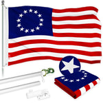 Load image into Gallery viewer, G128 Combo Pack: 6 Ft Tangle Free Aluminum Spinning Flagpole (Silver) &amp; Betsy Ross Flag 3x5 Ft, ToughWeave Series Embroidered 300D Polyester  Pole with Flag Included